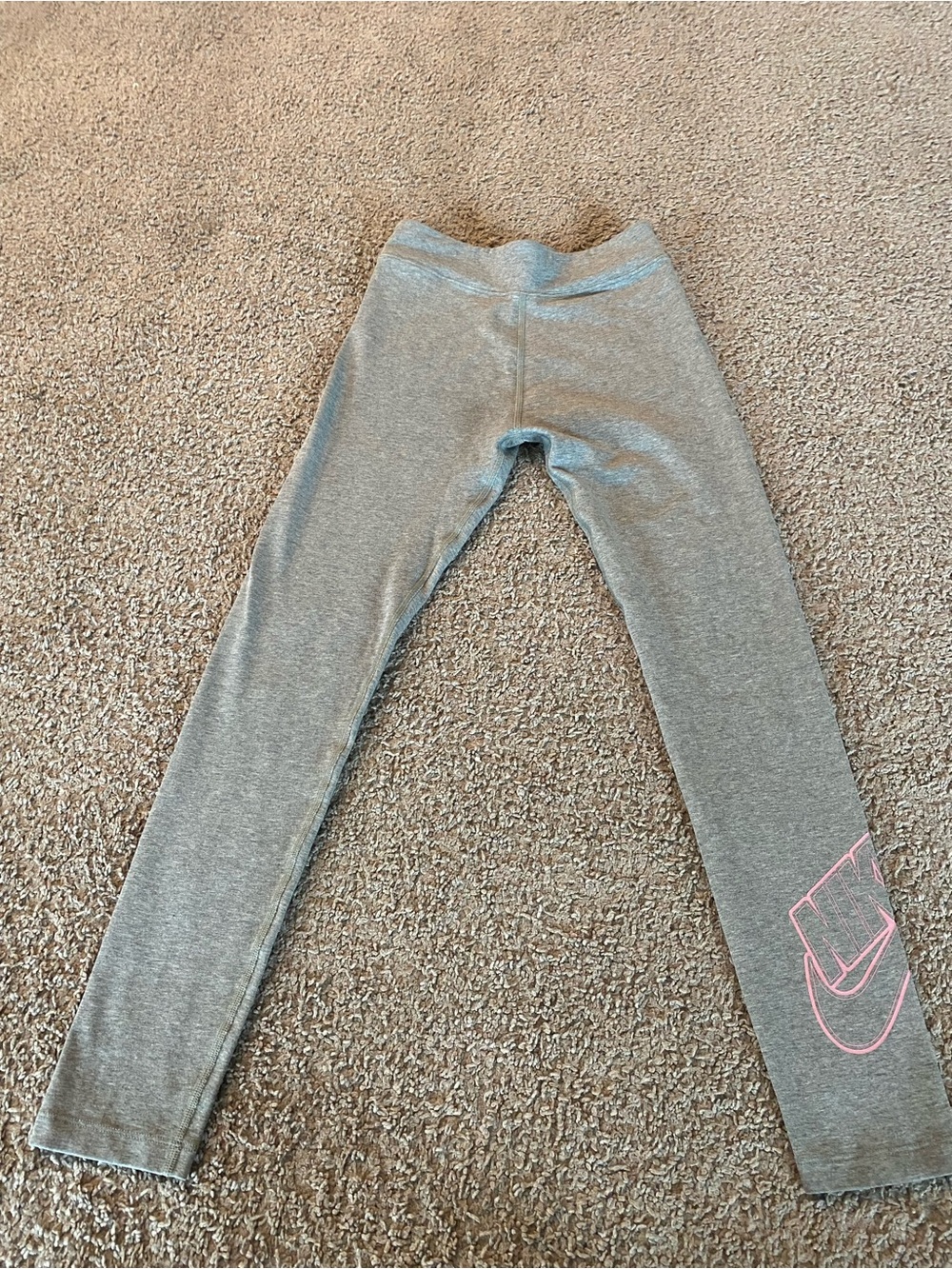 Girls Gray Kids Leggings with Pink Logo
